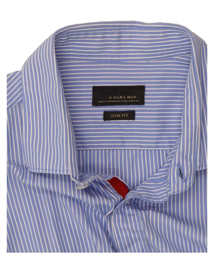 ZARA Mens Slim Fit Shirt Medium Blue Striped Vintage Zara and Second-Hand Zara from Messina Hembry 