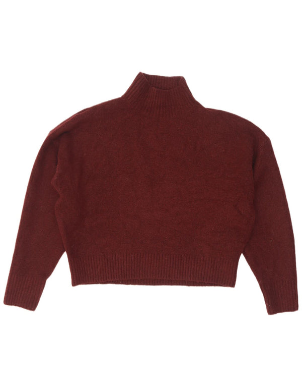 Zara Damen Crop Oversized Rollkragenpullover Pullover UK 14 Medium Burgund