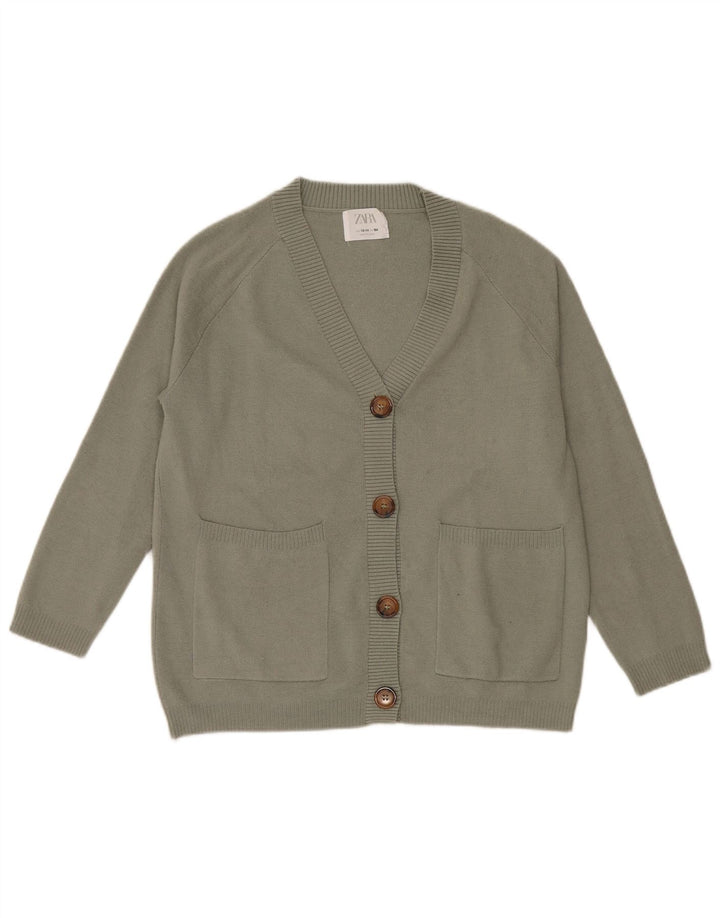 Zara Mädchen-Cardigan-Pullover 13–14 Jahre, grünes Polyester