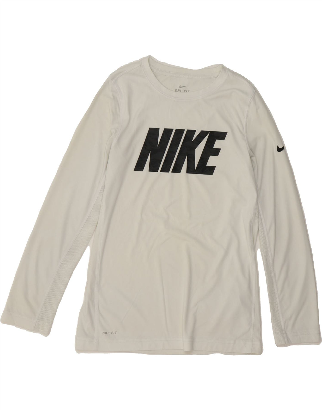 NIKE Boys Graphic Top Long Sleeve 12-13 Years Large White Polyester Vintage Nike and Second-Hand Nike from Messina Hembry 