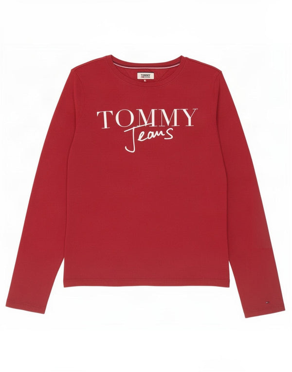 Tommy Hilfiger Womens Graphic Top Langarm UK 14 Medium Burgunder Baumwolle