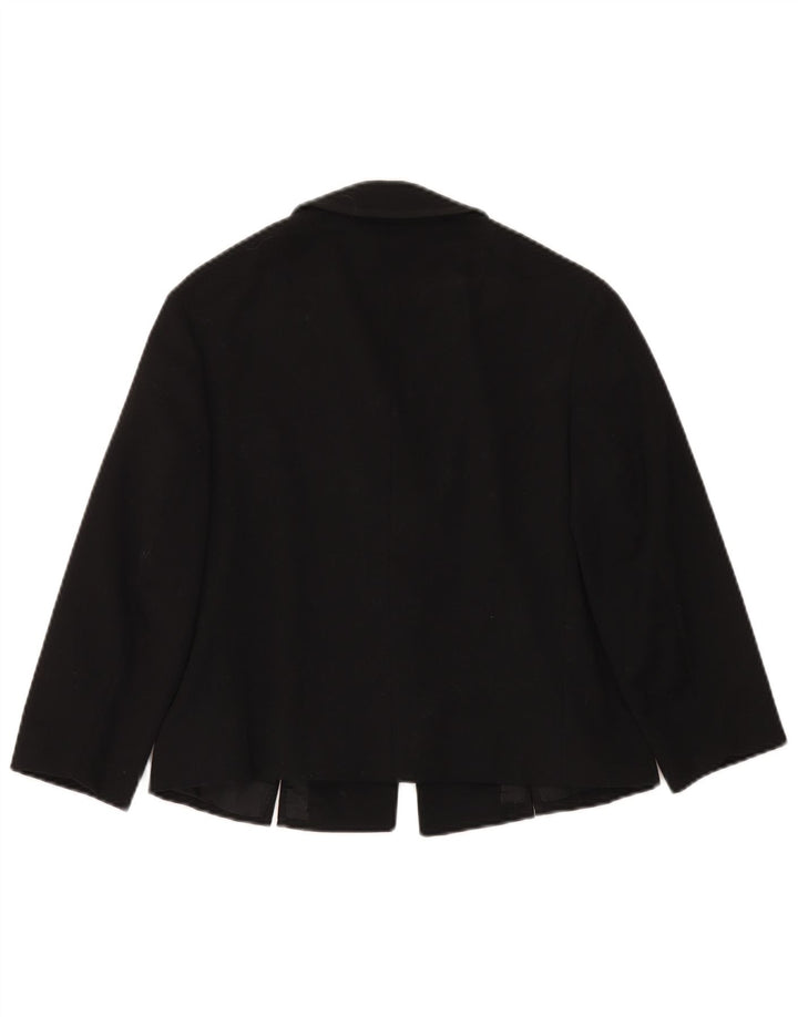 Reine Wolle Damen-Blazerjacke mit 3/4-Ärmeln und 3 Knöpfen, Gr. 12, Mittelschwarz