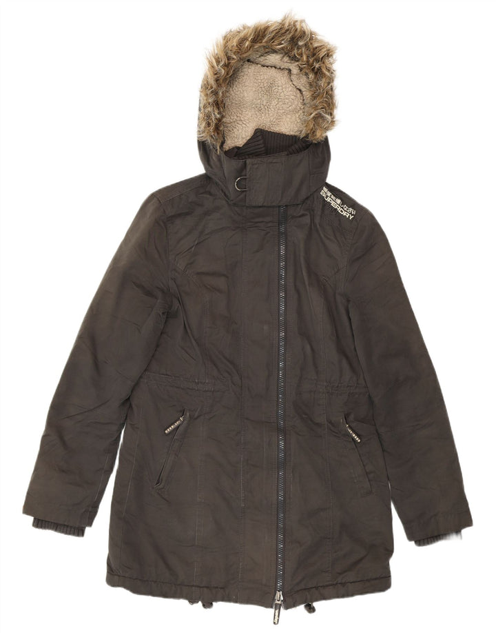 SUPERDRY Damen The Windparka Graphic Parka Jacke UK 14 Mittelgrau