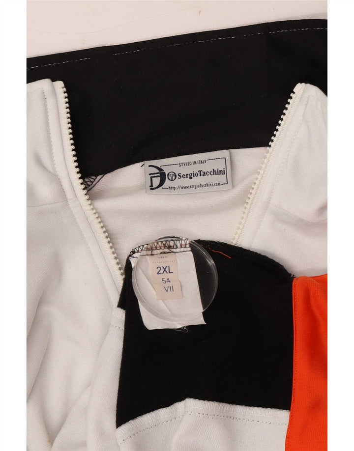 Sergio Tacchini Herren-Trainingsanzug-Oberteil, Jacke, 2XL, weißes Farbblock-Polyester