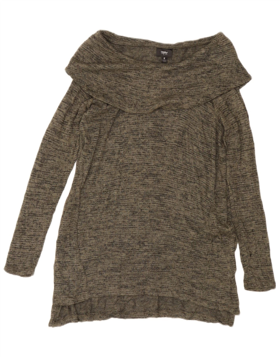 MOSSIMO Womens Longline Roll Neck Jumper Sweater UK 10 Small Khaki Flecked