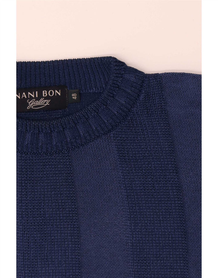 NANI BON Herren-Pullover mit Rundhalsausschnitt, Größe 48, mittelmarineblau, gestreift, Viskose