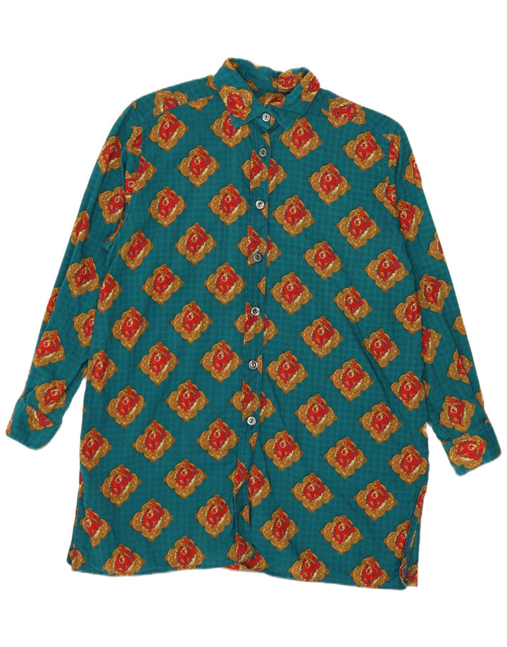 Vintage Damen Hemd mit abstraktem Muster, UK 16, groß, blau, geometrisch