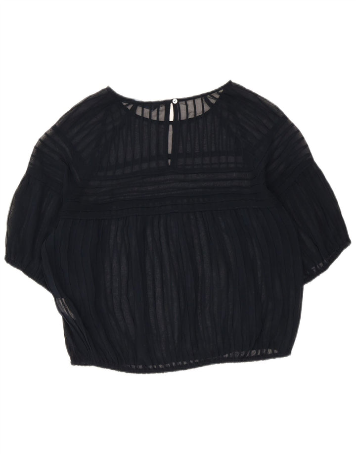 Zara Damen Crop Bluse Top UK 14 Medium Marineblau gestreift Polyester