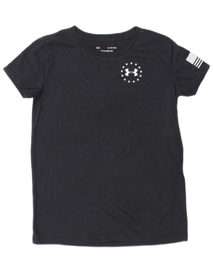 UNDER ARMOUR Damen Grafik-T-Shirt-Oberteil UK 6 XS Schwarz gestreift