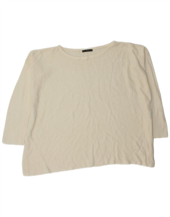 Zara Damen-Pullover, übergroß, U-Boot-Ausschnitt, Gr. 14, Mittel, gebrochenes Weiß