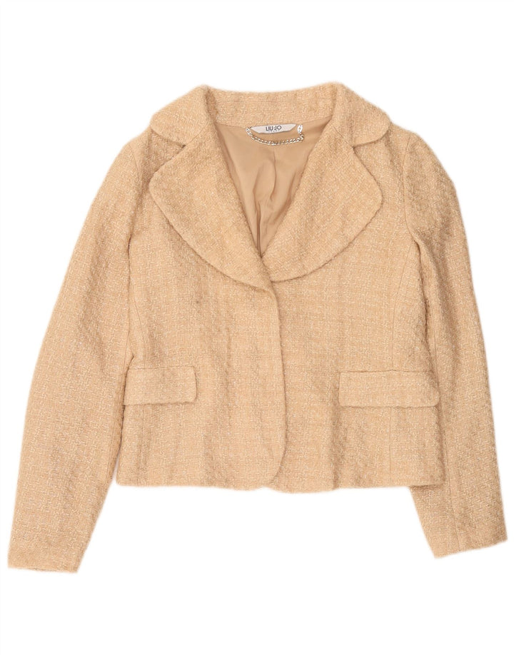 Liu Jo Damen Crop Blazer Jacke IT 44 Medium Beige Acryl