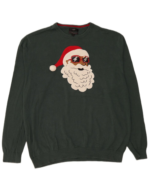 Marks & Spencer Herren-Pullover mit grafischem Rundhalsausschnitt, 3XL, Grün, Weihnachten