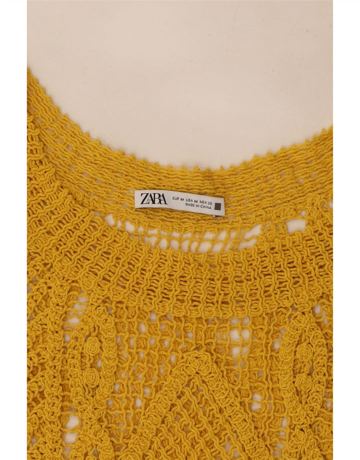 Zara Damen Crop Crochet Vest Top UK 12 Mittelgelb