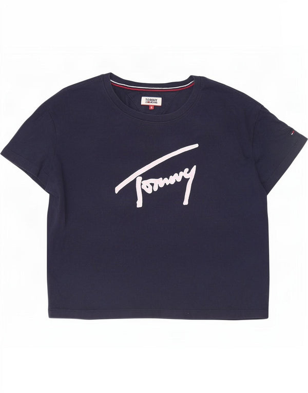 Tommy Hilfiger Damen Crop Graphic T-Shirt Top UK 10 Small Marineblau