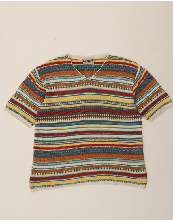 Camelot Womens V-Neck Jumper Sweater UK 18 XL Multicoloured Geometric Retro