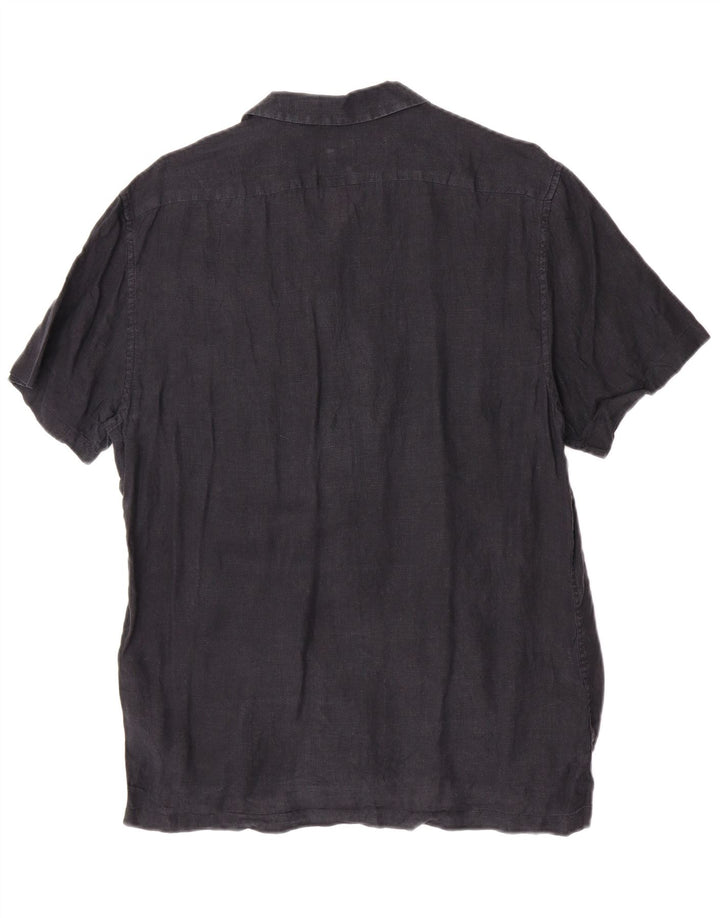 Reiss Herren-Hemd, kurzärmelig, normale Passform, groß, marineblaues Leinen