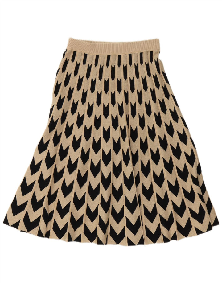 Hugo Boss Damen-Strickrock mit ausgestelltem Rock, mittelgroß, W30, beige, geometrische Wolle