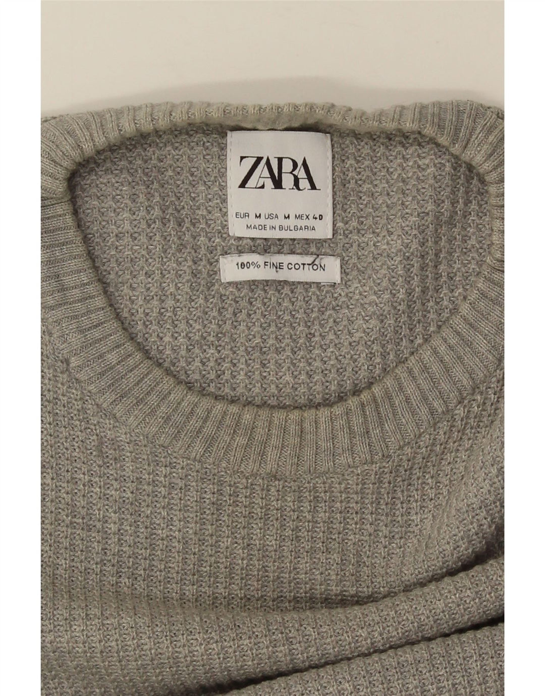ZARA Herren-Pullover mit Rundhalsausschnitt, mittelgraue Baumwolle