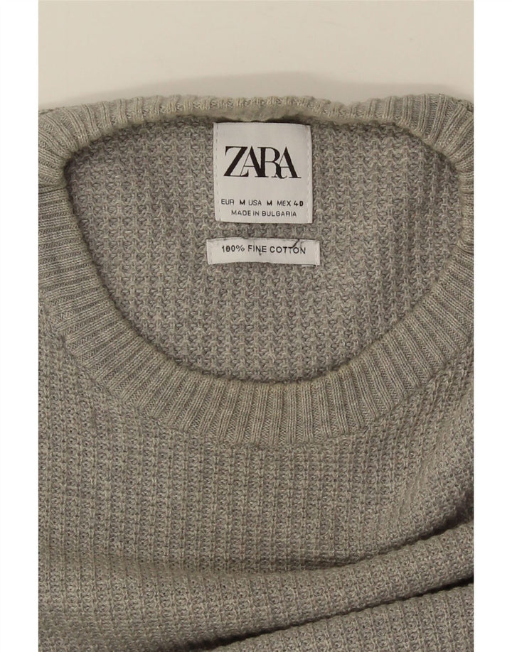 ZARA Herren-Pullover mit Rundhalsausschnitt, mittelgraue Baumwolle