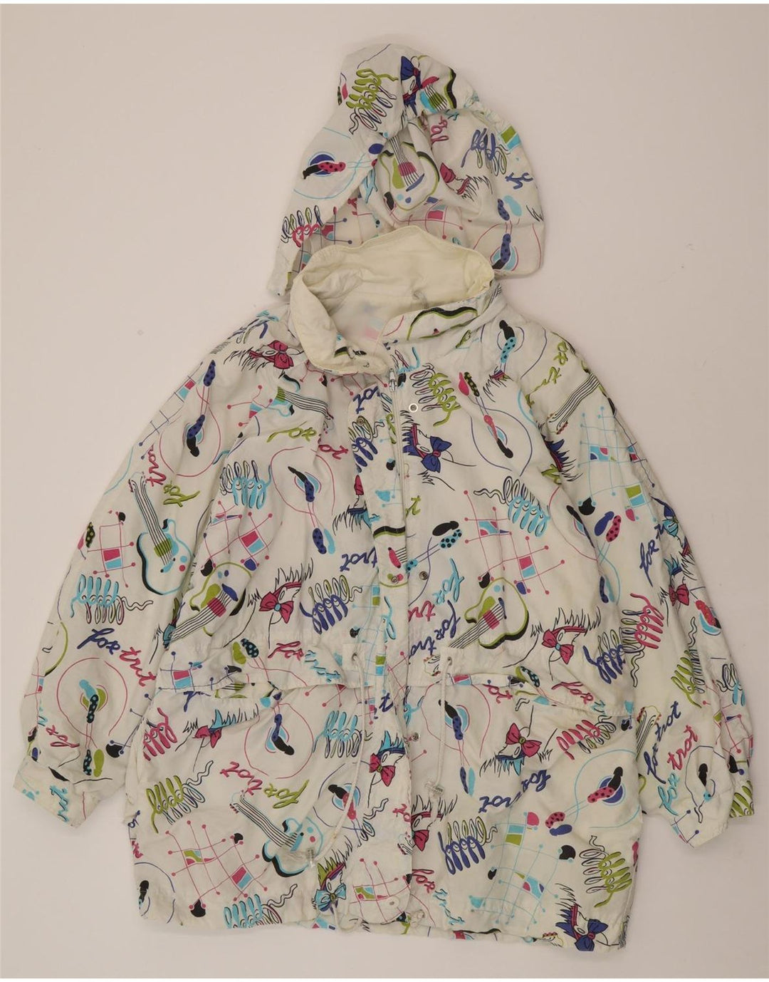 VINTAGE Womens Abstract Pattern Hooded Rain Jacket UK 22 3XL White Vintage Vintage and Second-Hand Vintage from Messina Hembry 