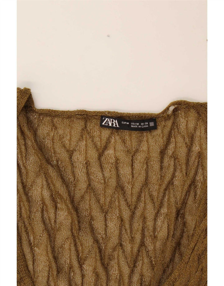 Zara Damen Durchsichtiger Crop Cardigan Pullover UK 14 Medium Khaki