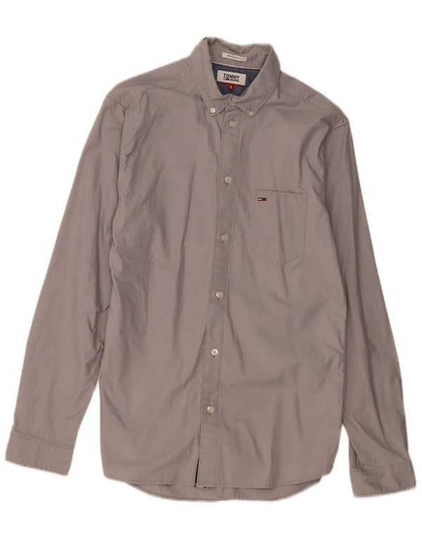 TOMMY HILFIGER Mens Regular Fit Shirt Small Grey Cotton
