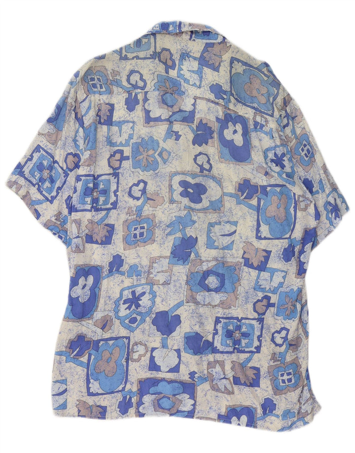 STEFANEL Herren Kurzarmhemd Mittelblau Patchwork Viskose