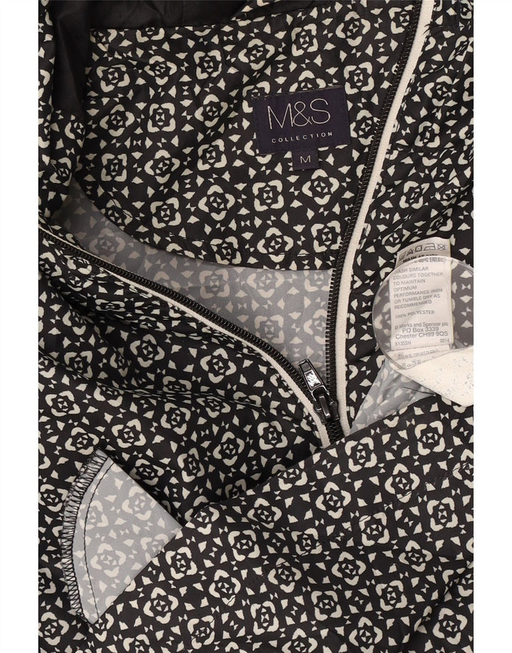 Marks & Spencer Damen-Regenmantel mit Kapuze, UK 14, Mittelschwarz, geometrisch