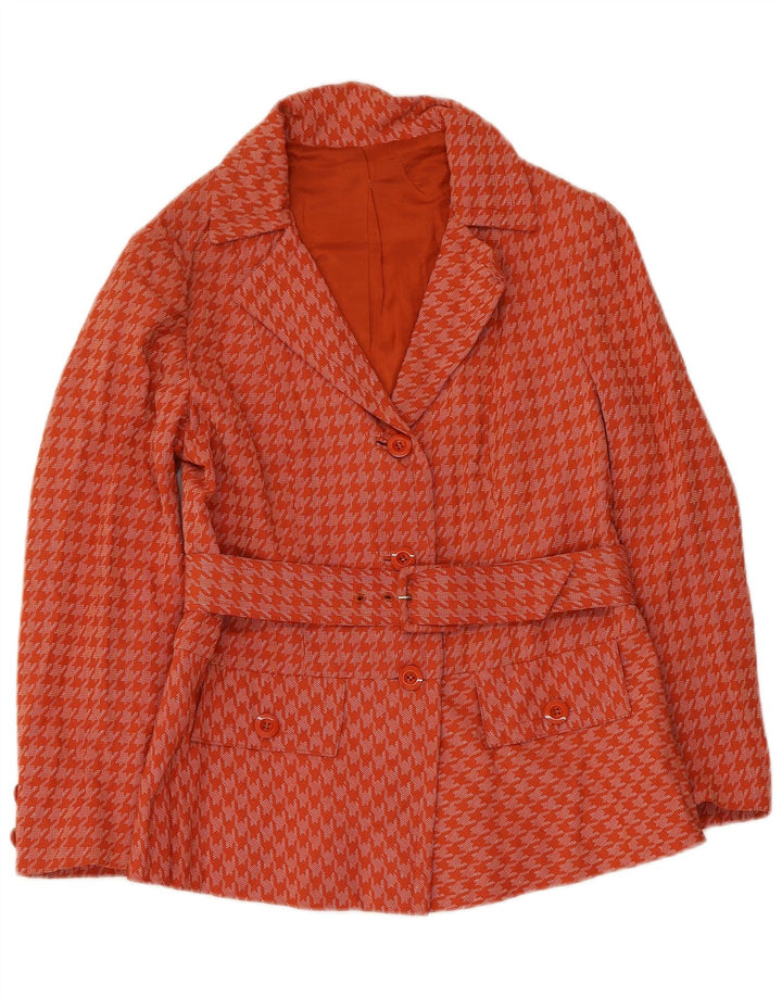 Vintage Damen Mantel UK 8 Small Orange Houndstooth