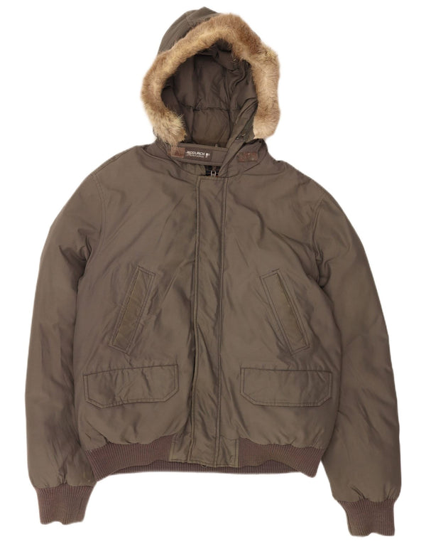 Woolrich Herren-Bomberjacke mit Kapuze, gepolstert, UK 40, große graue Baumwolle