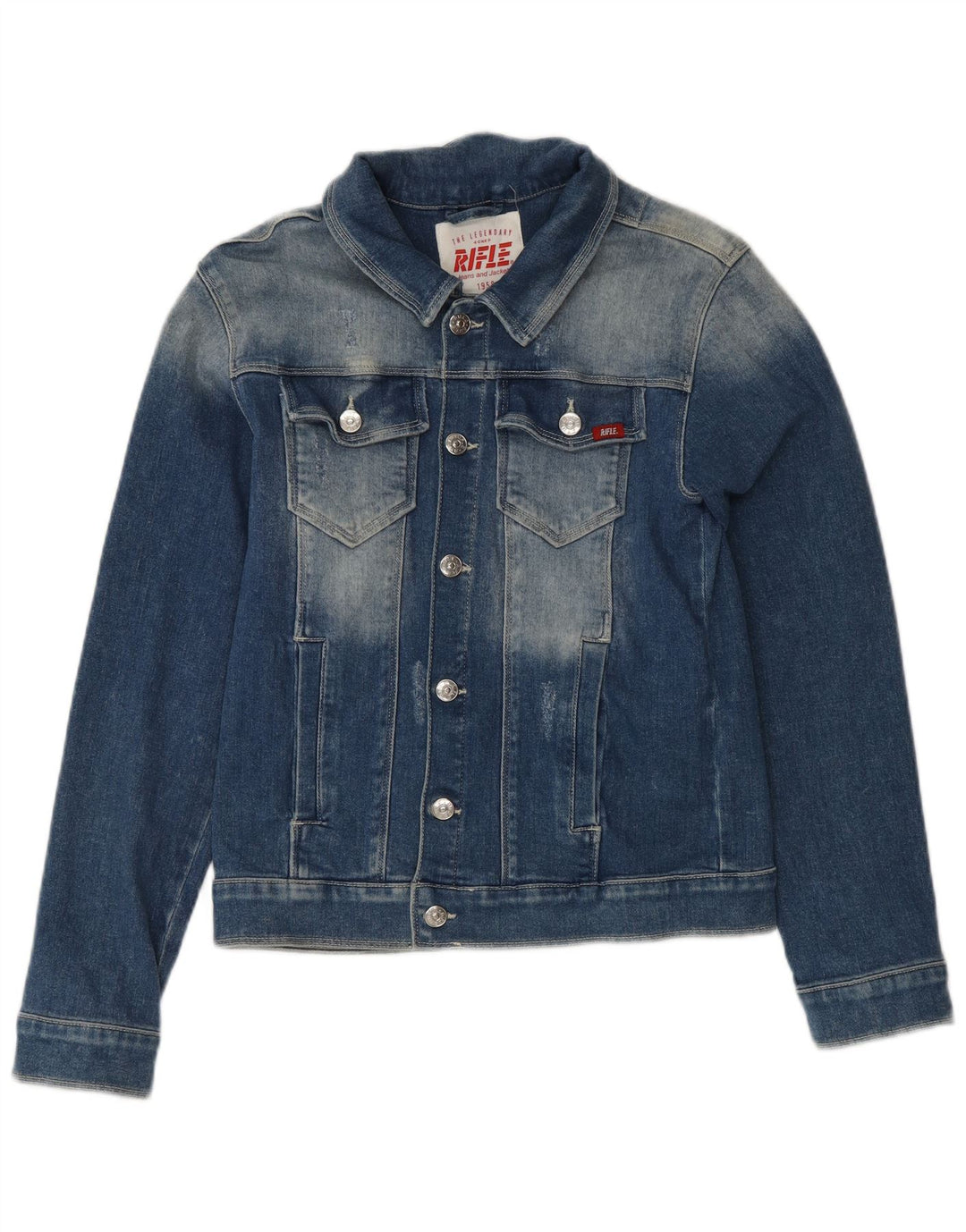 RIFLE Boys Distressed Denim Jacket 13-14 Years Blue Cotton