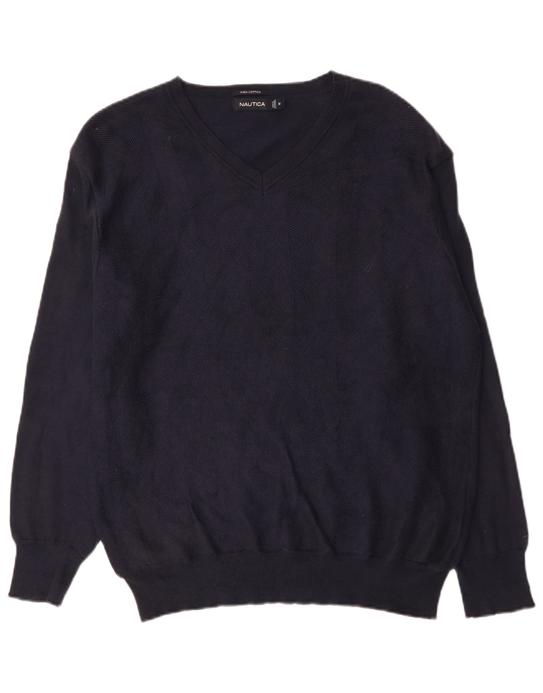 Nautica Herren-Pullover mit V-Ausschnitt, mittelmarineblaue Baumwolle