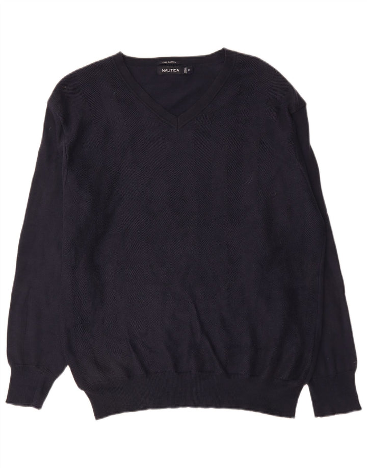 Nautica Herren-Pullover mit V-Ausschnitt, mittelmarineblaue Baumwolle