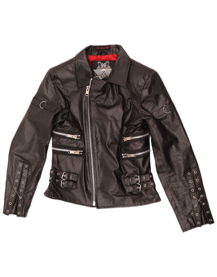Hard Leather Stuff Damen-Bikerjacke aus Leder, UK 14, großes schwarzes Leder