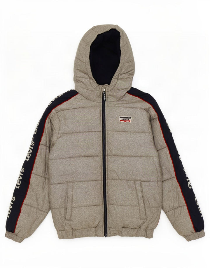 Levi's Jungen wattierte Jacke mit grafischer Kapuze, 11–12 Jahre, graues Farbblockdesign