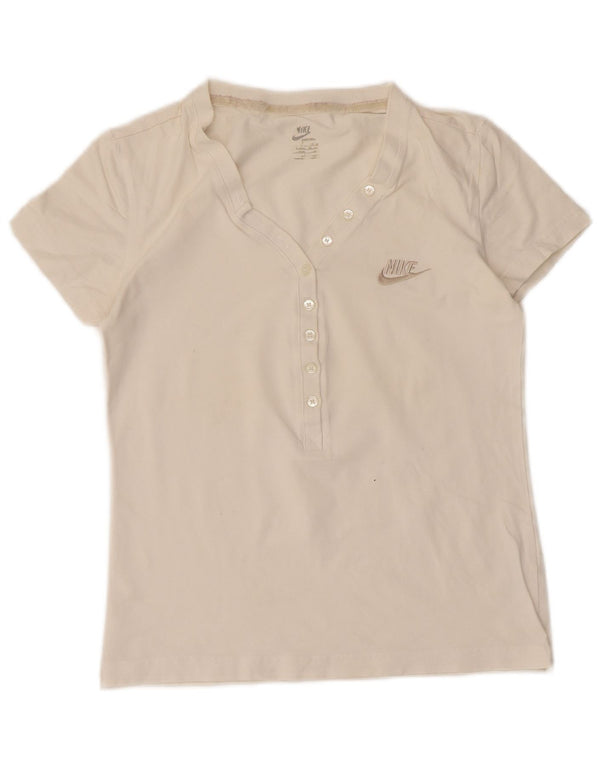 Nike Damen Crop T-Shirt Top UK 14 Large Weiße Baumwolle