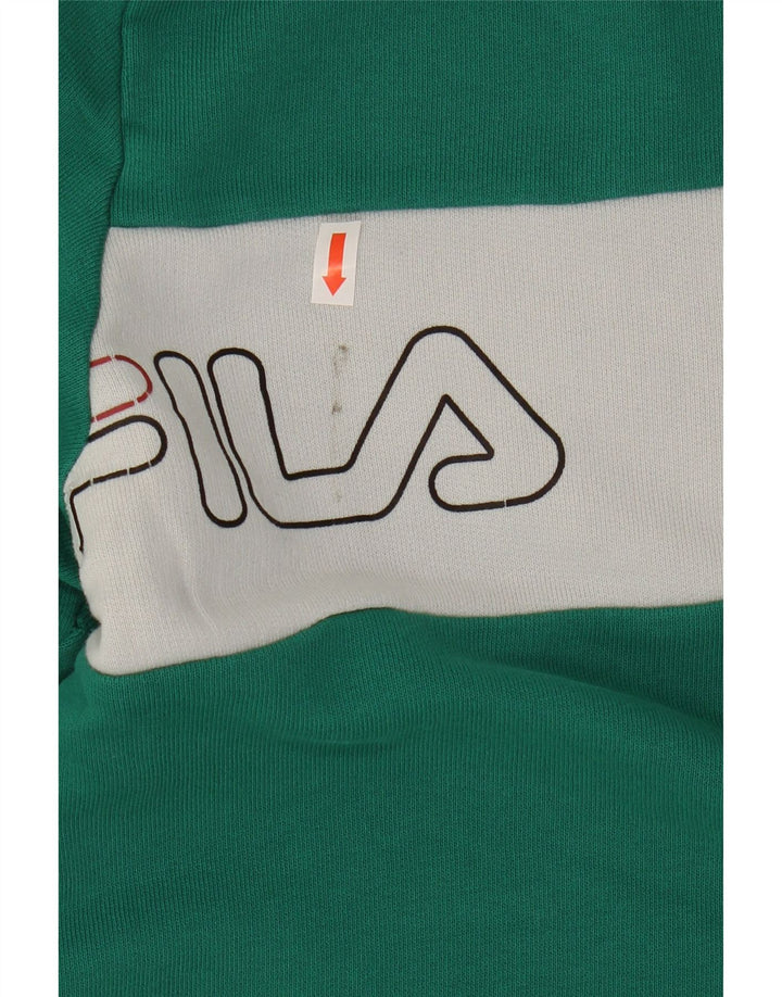 FILA Mens Graphic Sweatshirt Jumper Large Green Colourblock Cotton Vintage Fila and Second-Hand Fila from Messina Hembry 