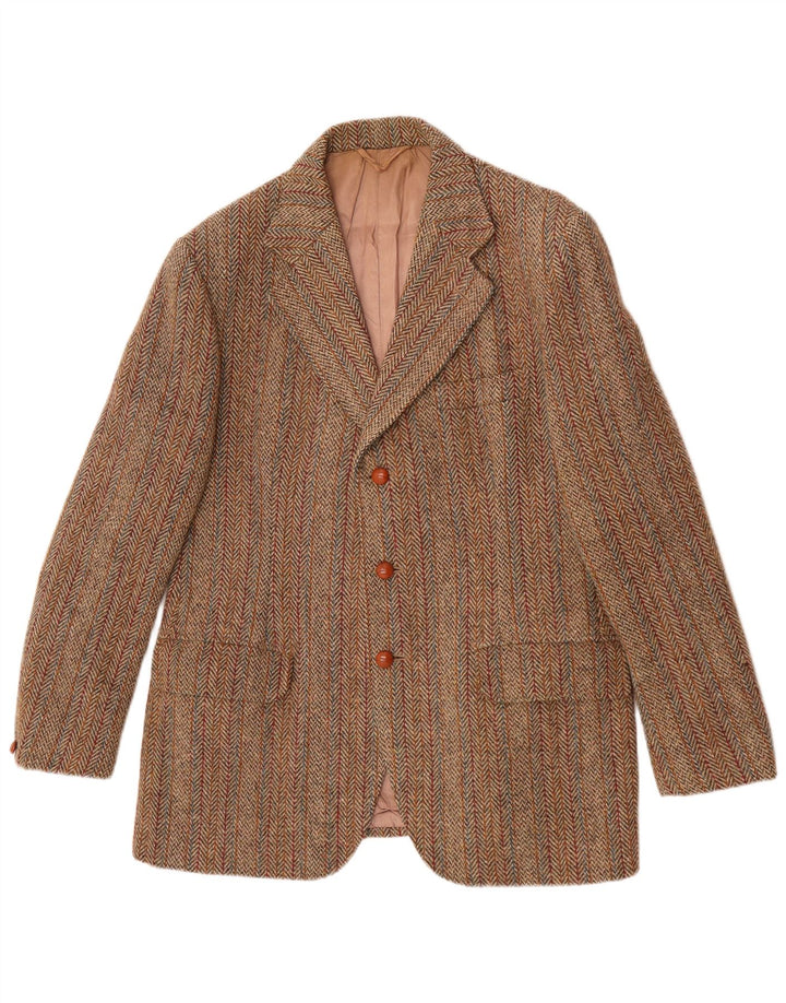 Harris Tweed Herren-Blazer mit 3 Knöpfen, UK 38, mittelgrün, Fischgrätenmuster