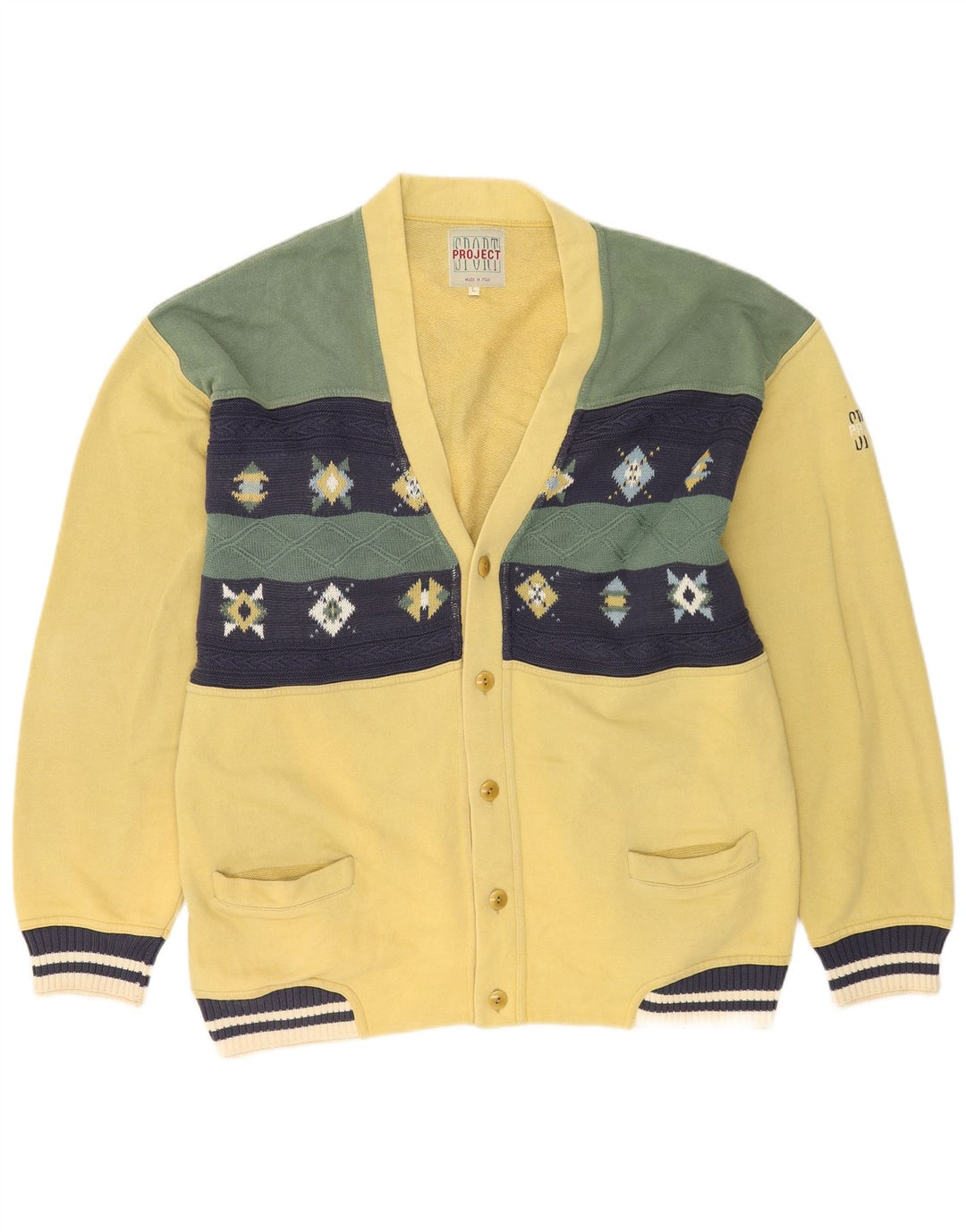 Project Herren-Strickjacke, groß, gelbe Colourblock-Baumwolle
