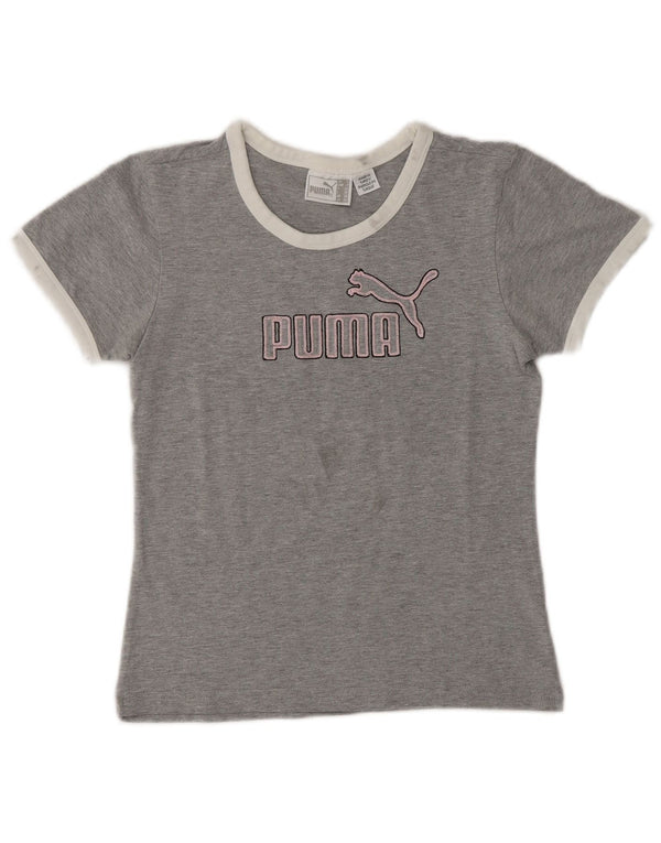 Puma Damen Crop Graphic T-Shirt Top UK 10 Small Grau meliert