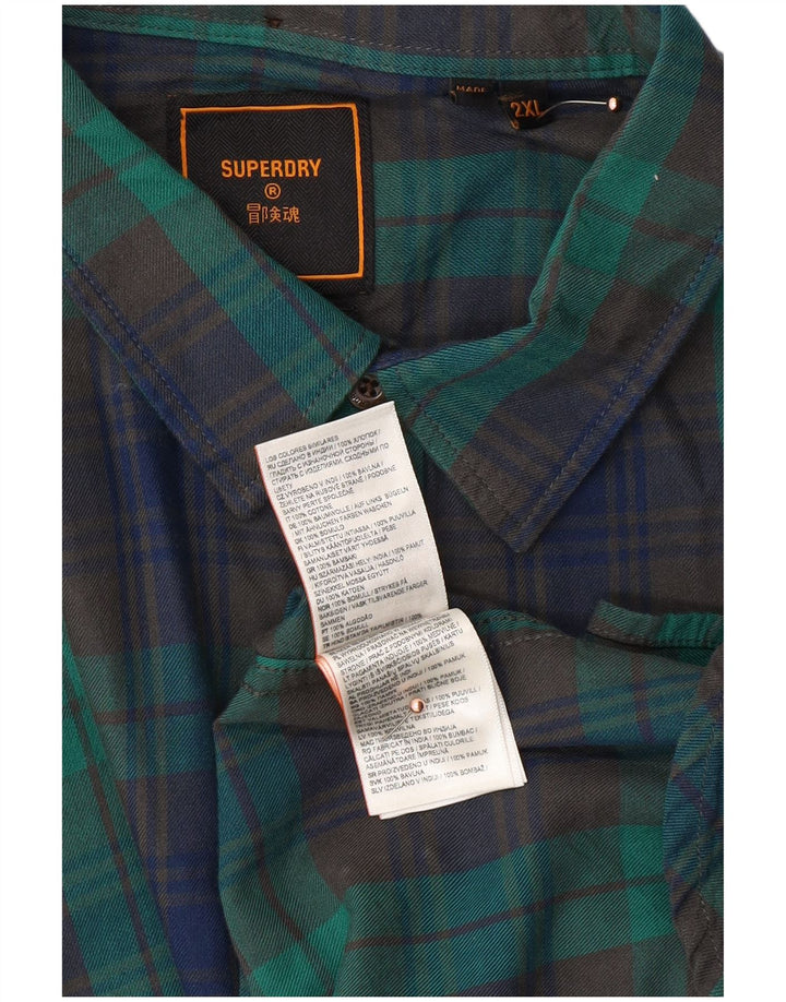 SUPERDRY Herren-Flanellhemd 2XL, grün karierte Baumwolle