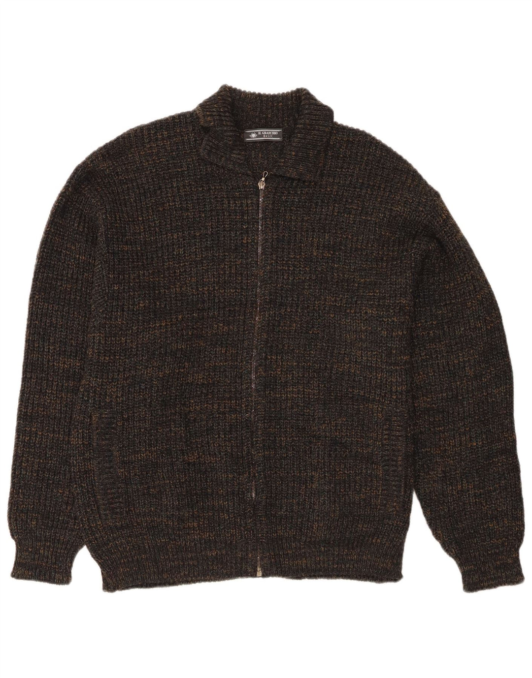 Il Granchio Herren-Strickjacke mit normaler Passform, große marineblau gesprenkelte Wolle