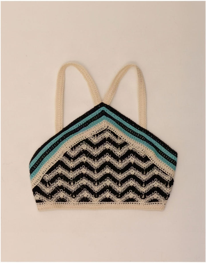 Zara Damen Crop Crochet Neckholder Top UK 8 Kleines mehrfarbiges Chevron