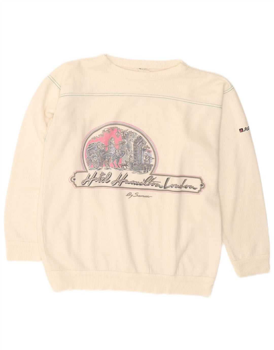 SAMAR Mens Graphic Sweatshirt Jumper Small Off White
