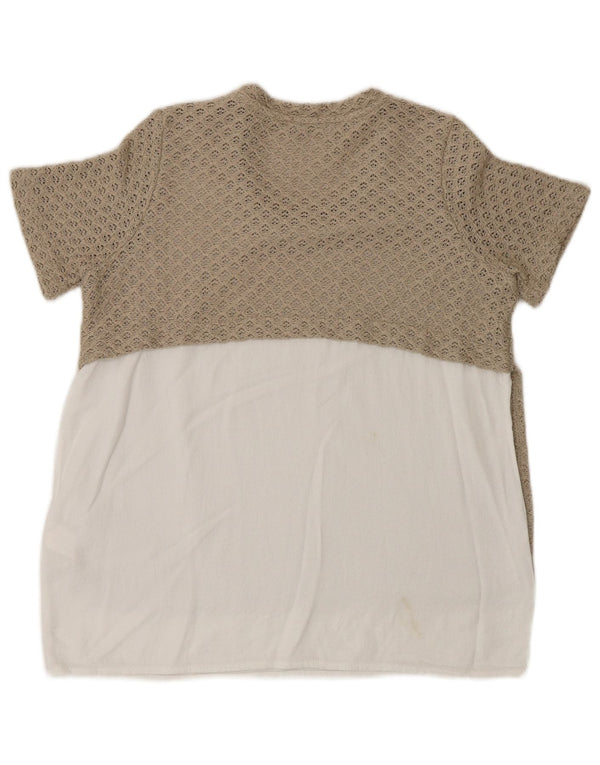Zara Häkelblusenoberteil für Damen, UK 12, mittelbeigefarbenes Colourblock-Polyester