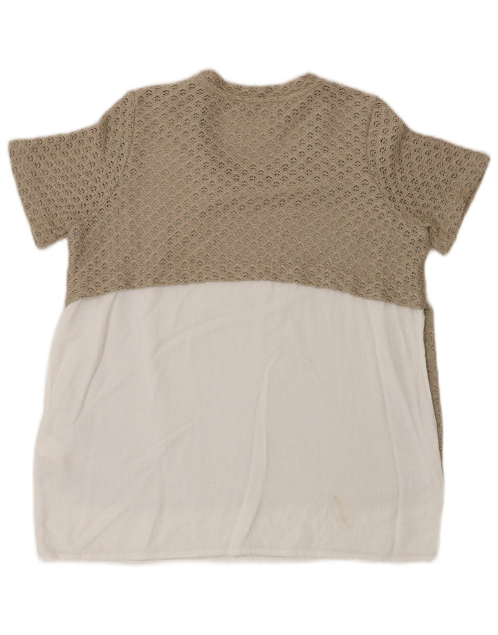Zara Häkelblusenoberteil für Damen, UK 12, mittelbeigefarbenes Colourblock-Polyester