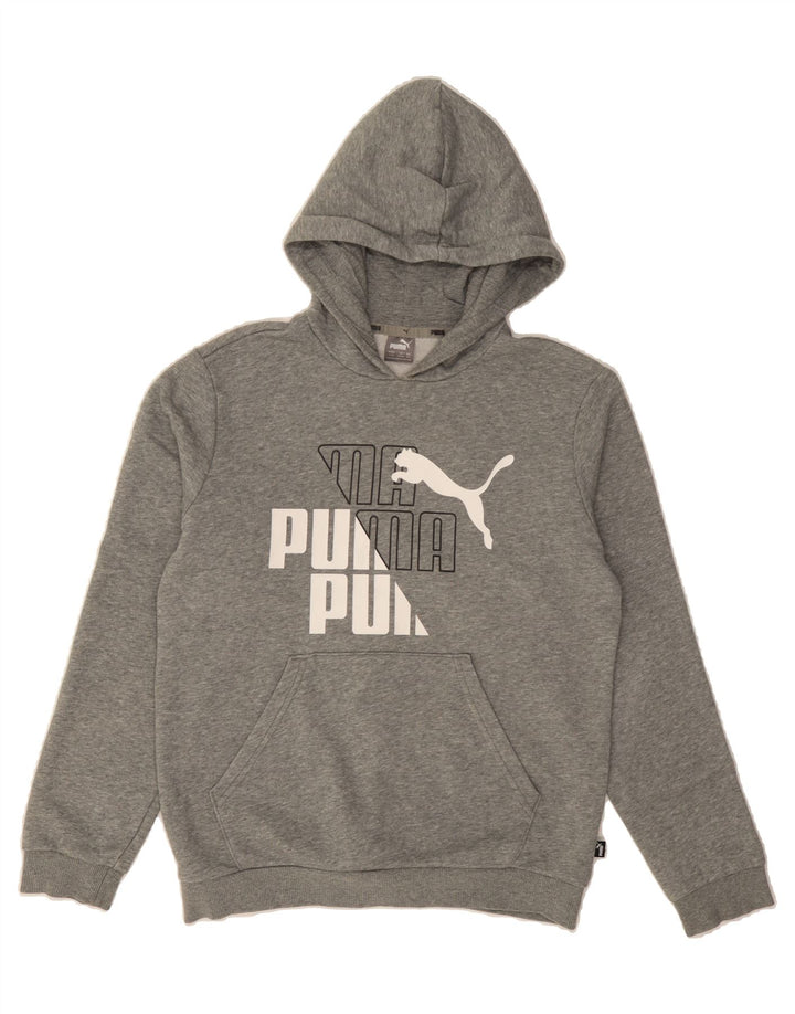 PUMA Boys Graphic Hoodie Jumper 13-14 Years Grey Polyester Vintage Puma and Second-Hand Puma from Messina Hembry 