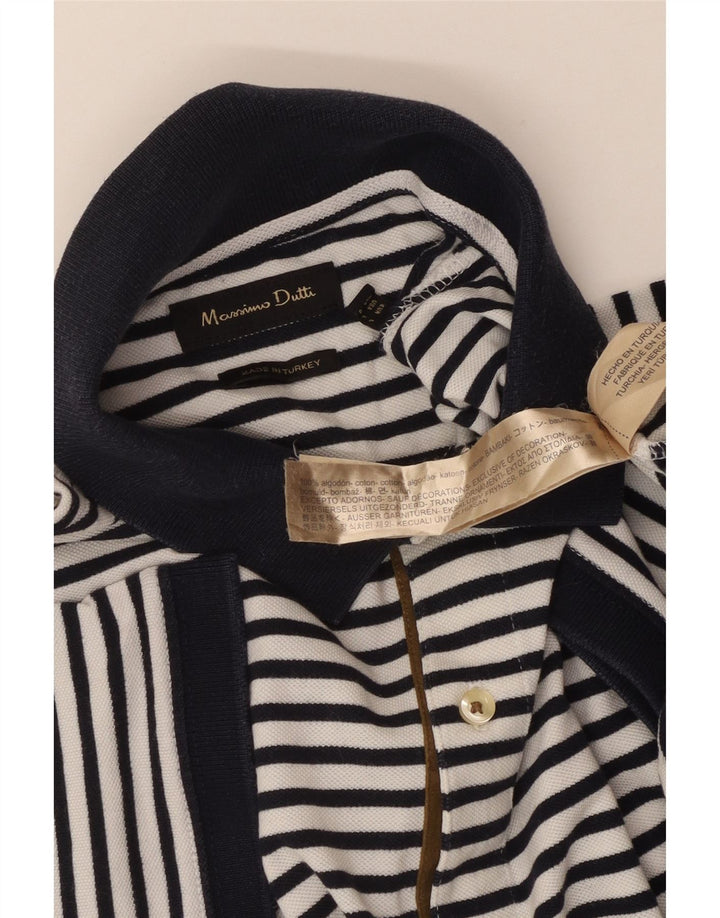 Massimo Dutti Herren-Poloshirt, groß, weiß gestreift, Baumwolle
