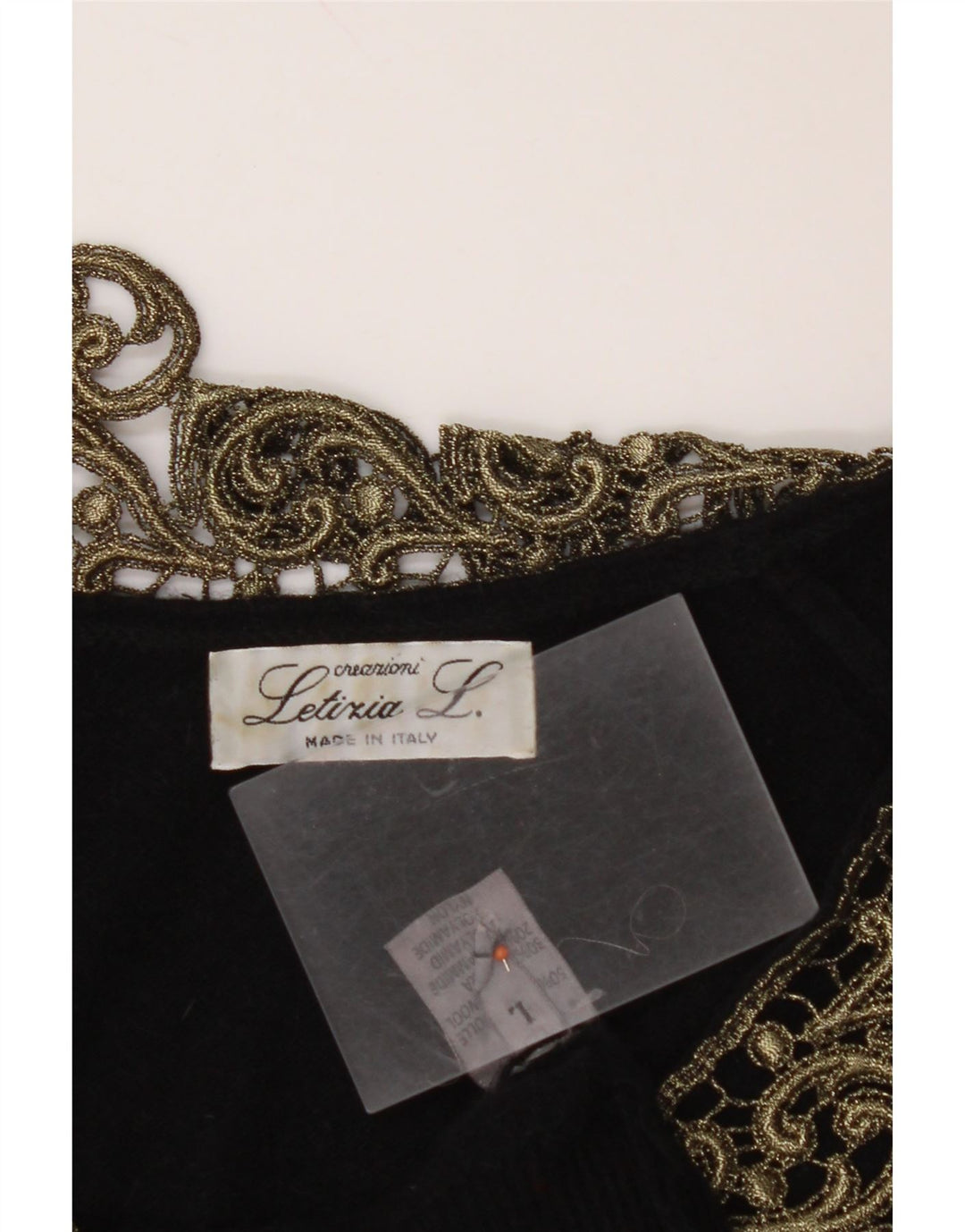 LETIZIA L. Damen-Pullover mit V-Ausschnitt, UK 16, Größe L, schwarze Paisley-Wolle