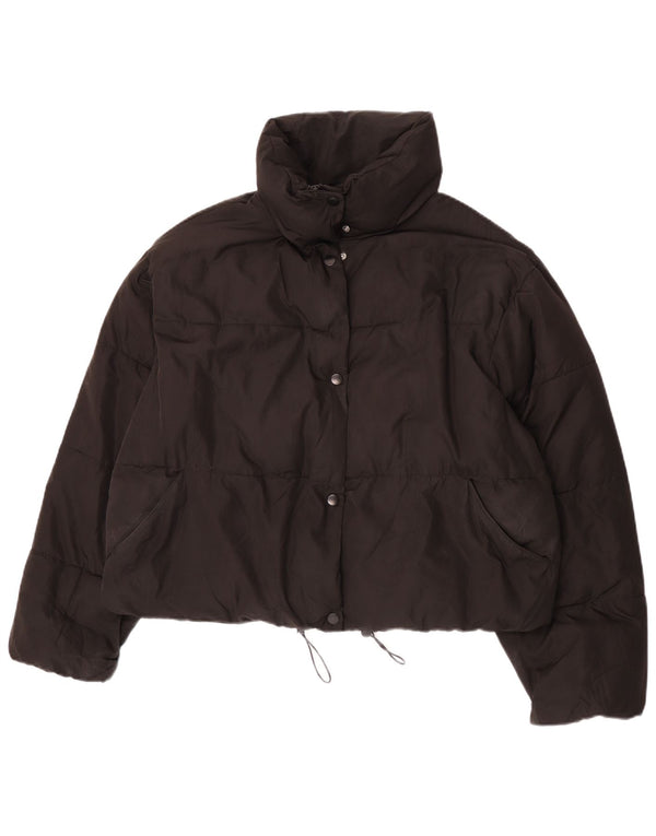 Zara Damen Übergroße Crop Wattierte Jacke UK 18 XL Schwarz Polyester